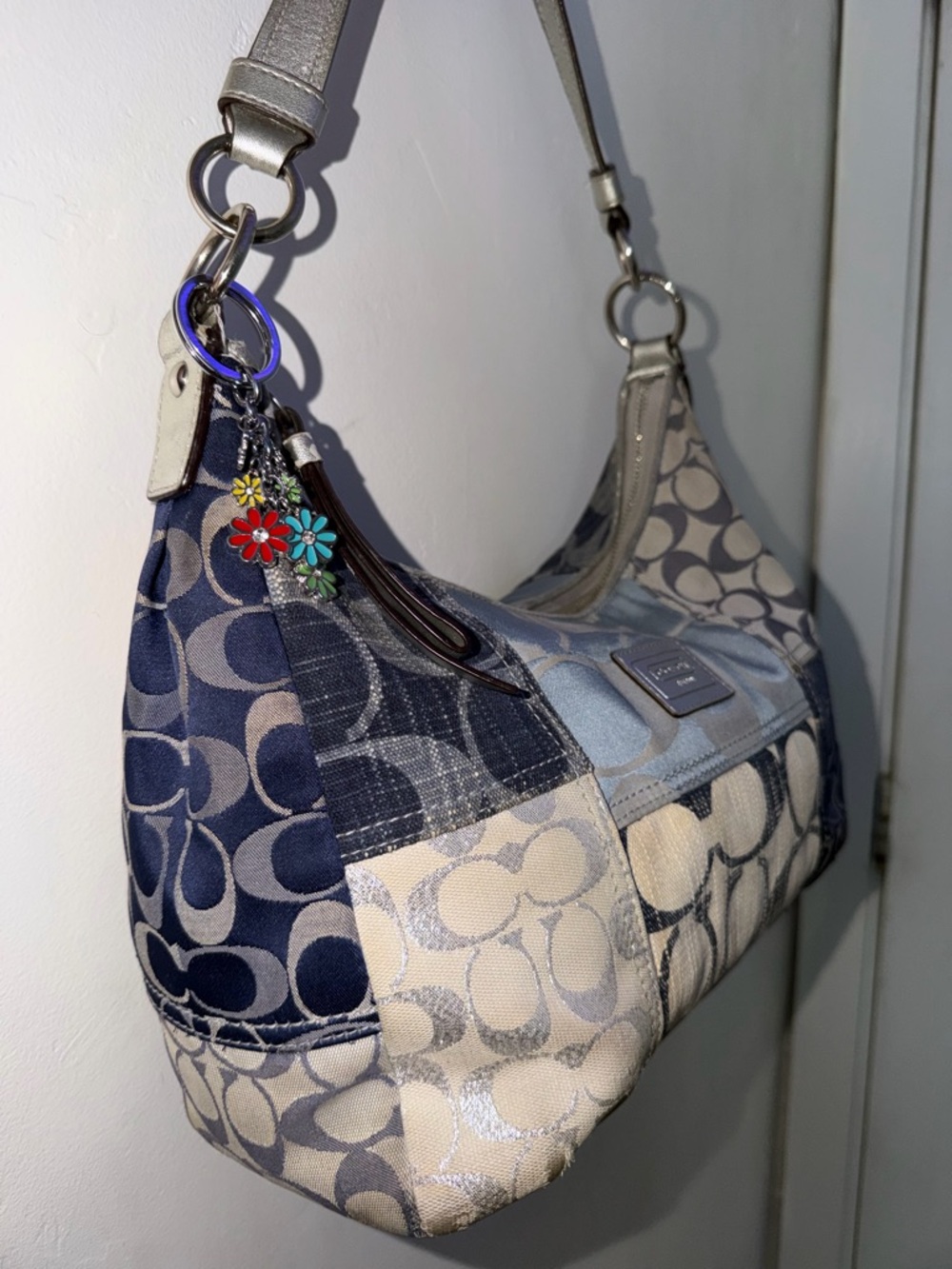 Coach Patchwork Signature Hobo in Navy and Cream